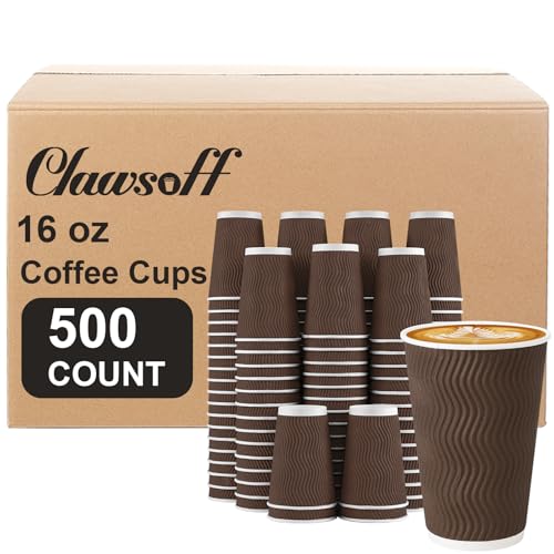 500 Pack 16oz Insulated Disposable Paper Coffee Cups Brown (500 Count)