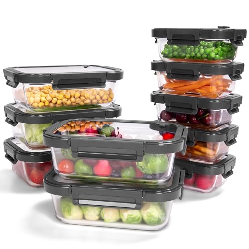 10 Pack Glass Food Storage Containers with Tempered Glass Lids (10 Count)