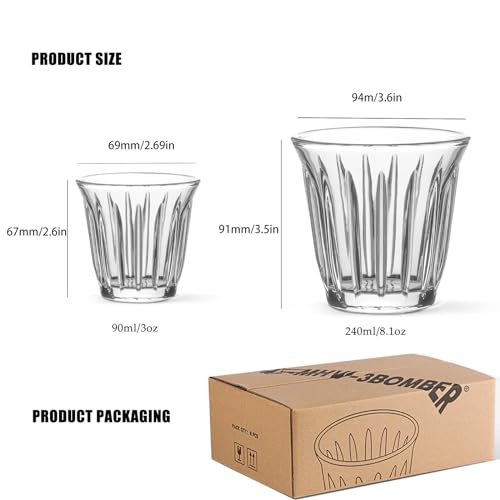 Shot Glasses Set of 6 Small Glass Cups 3OZ Latte Glasses for Espresso (6 Count)