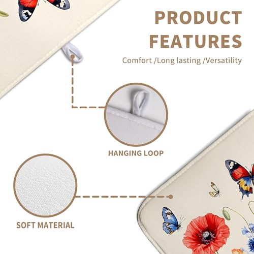 Patriotic Dish Drying Mats for Kitchen Counter 4th of July Kitchen Dishes Dryer Pad Red Blue Flowers Absorbent Dish Mat Microfiber Washable Foldable Reusable Large 18x24 in