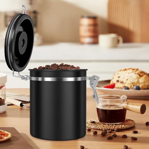 3PCS Coffee Storage Canister 1.5L 51OZ Double Airtight Coffee Beans Container with Date Locator 304 Stainless Steel Kitchen Food Storage Container with Spoon for Tea Sugar (3 Count)