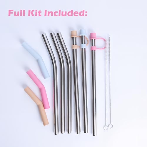 8.6" Stainless Steel Straws with Covers fit Stanley 14 (6 Count)