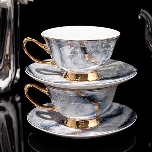 Luxury Marble Pattern Tea Set with Gold Trim