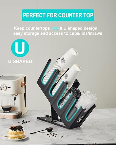 Cup Holder Lid Dispenser with Straw Organizer
