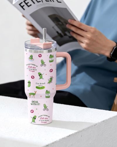 Funny Pickle Cute Big Dill Pun 40 oz Tumbler with Handle