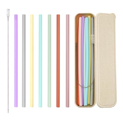 Silicone Reusable Straws with Case (7 Count)