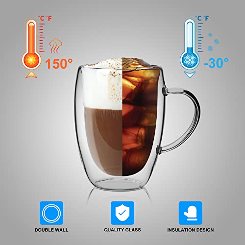 6 Pack Double Walled Coffee Cups Glasses Mug 12oz Borosilicate Glass (6 Count)