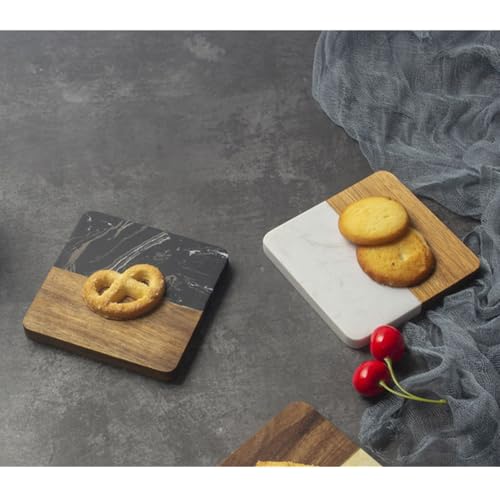 4 Piece Marble and Wood Coasters for Drinks (4 Count)