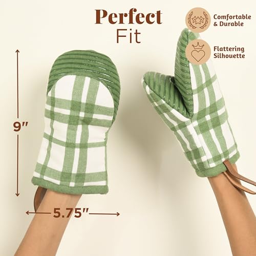 Oven Mitts Green Checkered (2 Count)