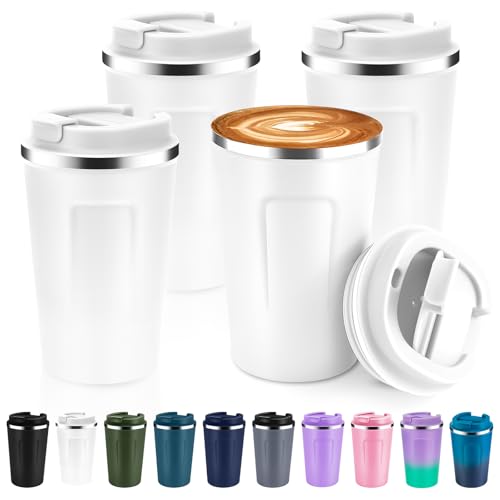 12 oz Double Wall Insulated Vacuum Travel Coffee Mug with Flip Lid Bulk 4 Pack (4 Count)