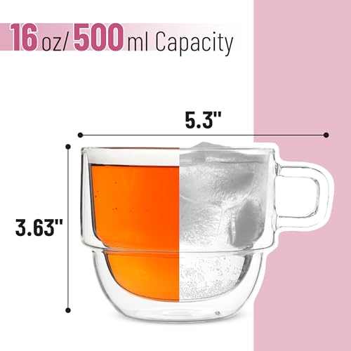 BTaT Double Walled Stackable Glass Coffee Mugs (4 Count)