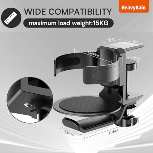 Aluminum Under Desk Cup Holder with Headphone Hook & Cable Clip