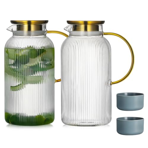 2 PACK Glass Pitcher with Lid