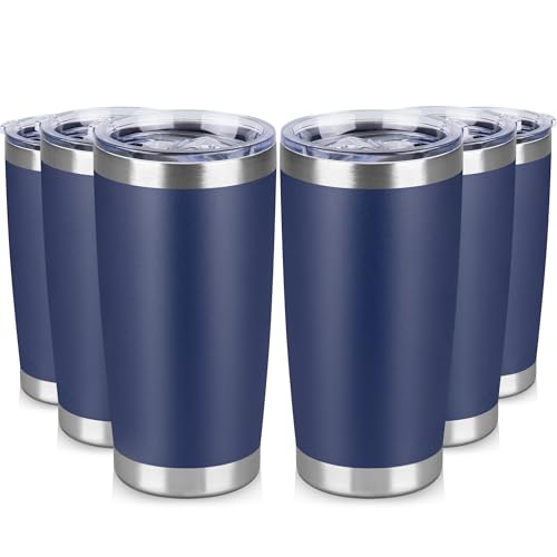 20 oz Tumbler Stainless Steel Tumblers Bulk with Lid Double Wall Insulated Coffee Tumbler Cups for Hot & Cold Drinks Powder Coated Travel Coffee Tumbler Mug Metal (6 Count)