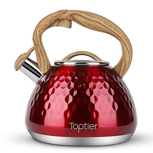 Tea Kettle Toptier Teapot Whistling Kettle with Wood Pattern Handle Loud Whistle