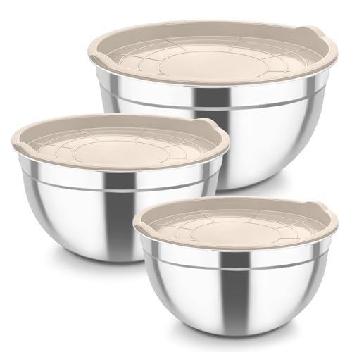 Mixing Bowls Stainless Steel Nesting Salad Bowls & Airtight Lids (3 Count)