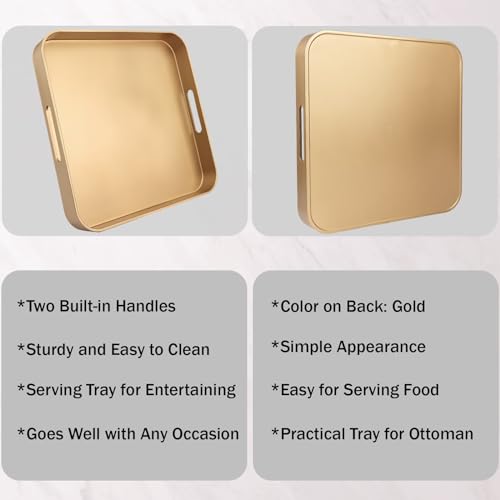 Square Gold Decorative Serving Tray with Handles