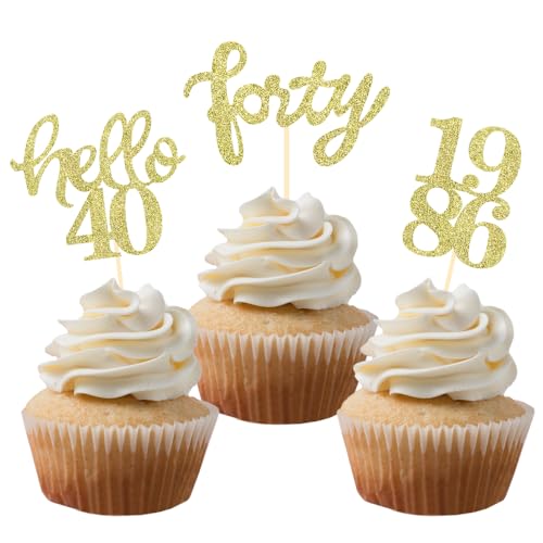 Gold Glitter 40th Birthday Cupcake Toppers (24 Count)