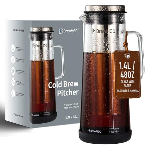 Sleek 1.4L 48oz Glass Cold Brew Coffee Maker Pitcher