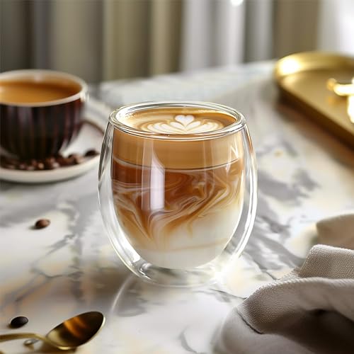 8 Ounces Set of 4 Double Walled Glass Coffee Mugs Insulated Layer Coffee Cups Borosilicate Glass Espresso Double Insulated Clear Glass Coffee Mug for Hot Beverages (4 Count)