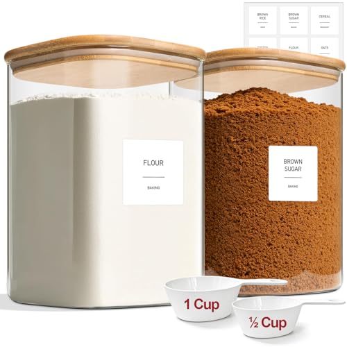 Glass Flour Containers with Lids 1 Gallon 2 Pack Pantry Organization (2 Count)