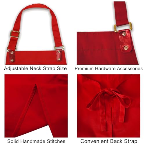 Barista Tools Apron for Women Hairstylists Servers Waterproof Canvas Kitchen Apron with 3 Pockets for Cooking Gardening