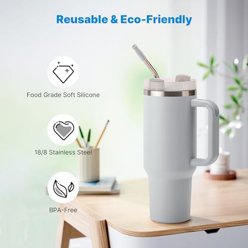 Repeatable Metal Straw with Silicone Tips for 40 oz Stanley Tumbler