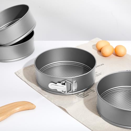 4 Pcs 8 Inch Non Stick Springform Pan with Removable Bottom Carbon Steel Round Springform Cheesecake Pan with Stainless Steel Spring Buckles for Baking Kitchens Restaurant (4 Count)