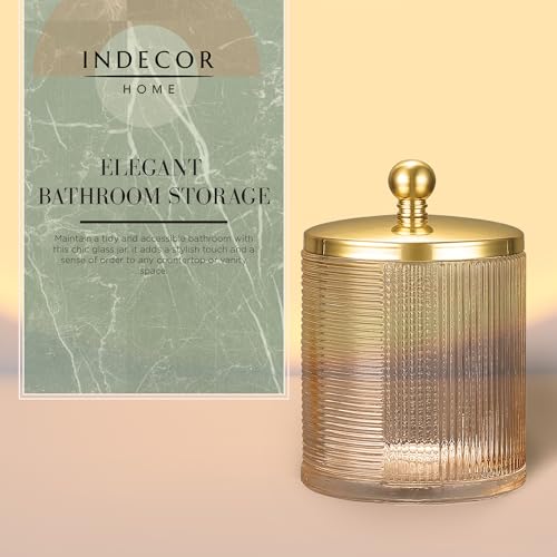 Tan Colored Tranlucent Apothecary Ribbed Geometric Etched Glass Jar W
