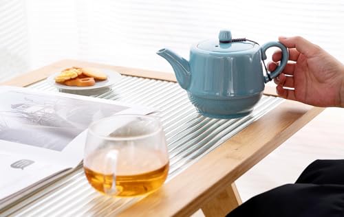 Ceramic Teapot with Infuser for Tea Coffee Milk as Gift Sky Blue