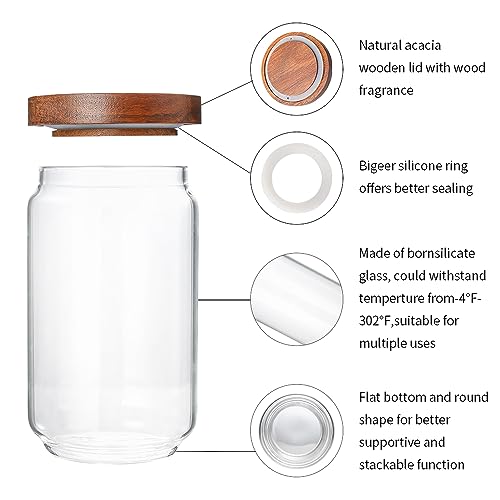 Glass Storage Jars with Wood Lids 25 Oz (3 Count)