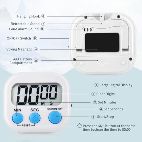 6 Pack Digital Kitchen Timer Magnetic Digital Timer with Big Display Loud Ring Cooking Timers for Cooking (4 Count)