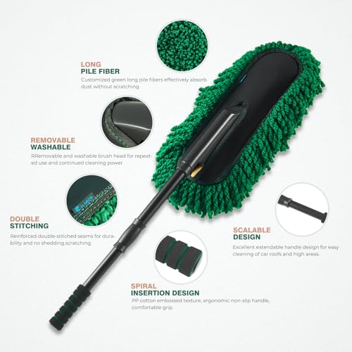 Microfiber Car Duster Large Extendable Car Duster Exterior Scratch Free for Cars RV Truck Bike