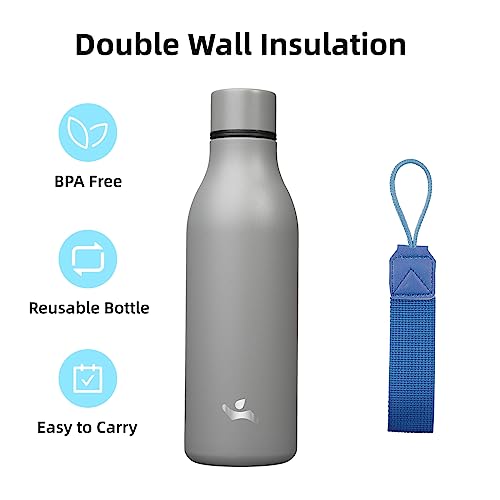 18 oz Insulated Stainless Steel Metal Water Bottle with Strap
