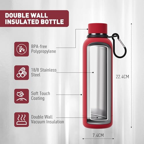 Slim Insulated Water Bottles for Travel 18oz with Clip