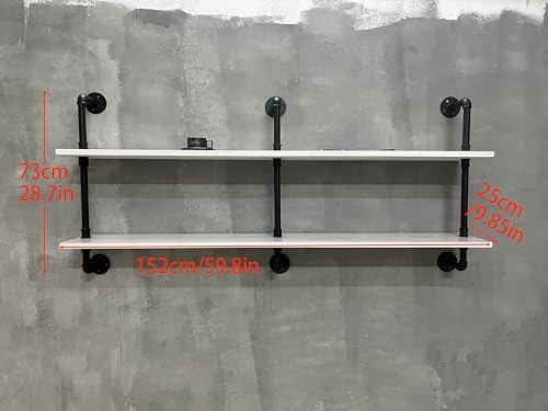 Industrial Pipe Shelving Rustic White Pipe Wall Shelves Industrial Shelves with Wood Planks Floating Shelves 60 Inch Farmhouse Bathroom (2 Count)