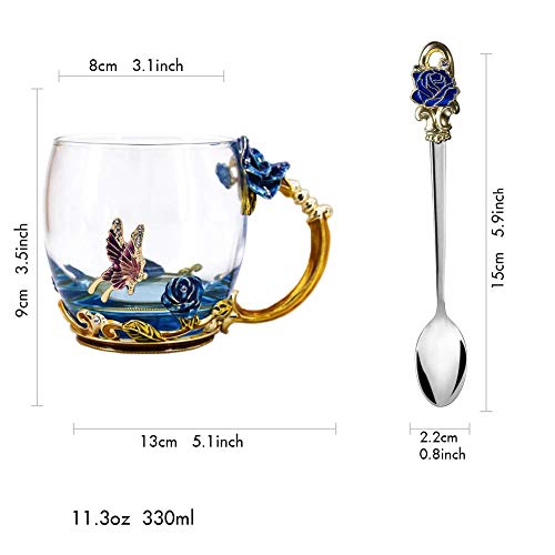 butterfly flower Glass Mug Tea Cup with Spoon Gifts For Women