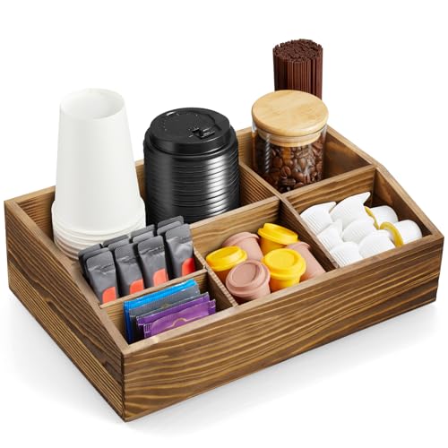 Burnt Wood Coffee Station Organizer for Countertop