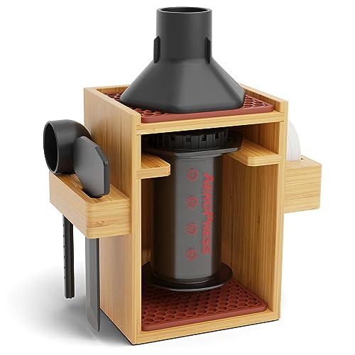 Organizer Stand for AeroPress Bamboo Coffee Caddy Compact Brown