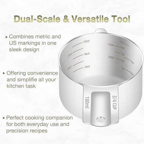 2PCS 3/4Cup (180ml, 6oz) Measuring Cup, Etched Inner Scale Measure Scoop