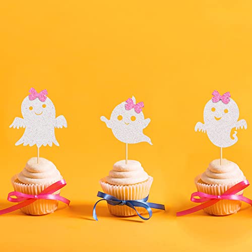 24Pcs Ghost Cupcake Toppers Pink Halloween Baby Shower Decor (24 Count)