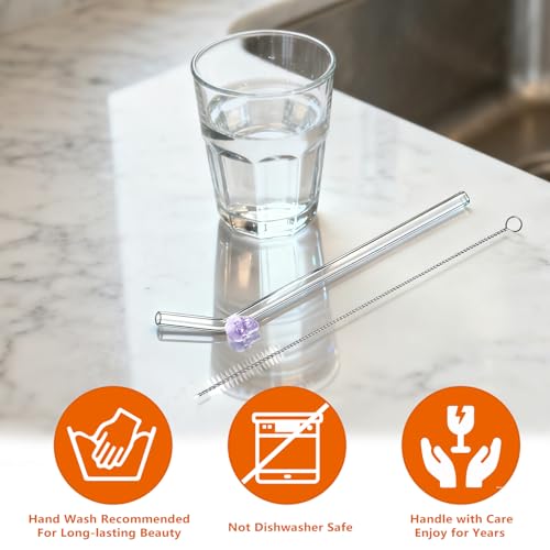 8 Pack Purple Skull Glass Straws with Charms (10 Count)