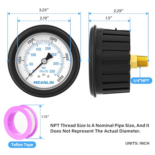0~5000Psi Stainless Steel Liquid Filled Pressure Gauge 1