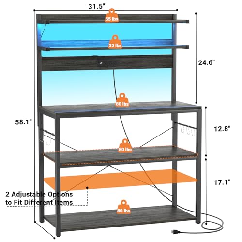 Bakers Rack with Power Outlet & RGB LED