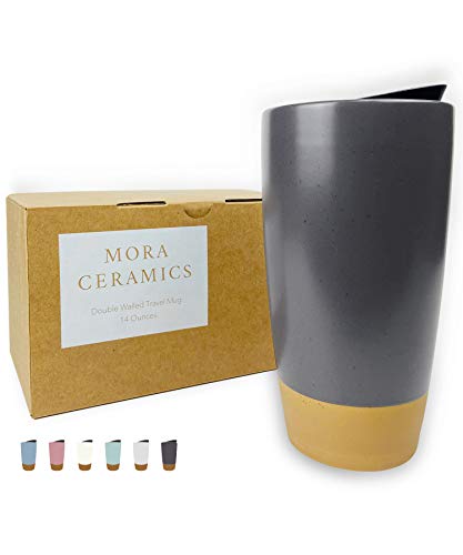 Double Wall Ceramic Coffee Travel Mug with Lid