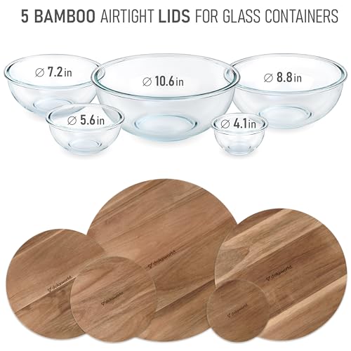 Glass Mixing Bowls Acacia Lids (5 Count)