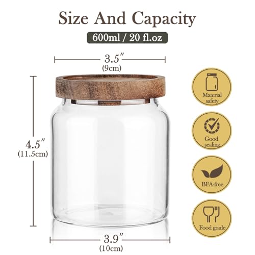 Glass Storage Container Airtight Food Jars Kitchen Canister with Wood Lids (20 Ounce)