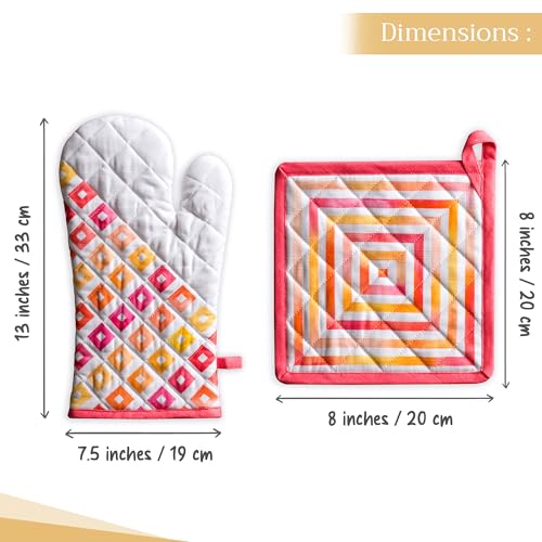 100% Cotton Oven Mitt & Pot Holder Set