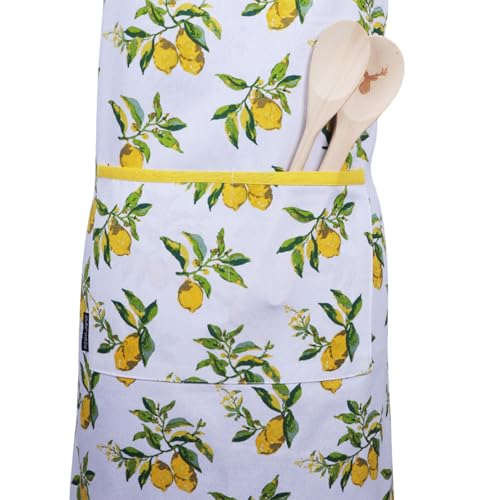 Cotton Aprons for Women with Pockets Adjustable Strap and Waist Ties Washable Printed Aprons for Baking