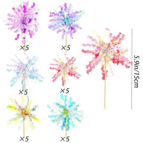 30 Pieces Happy Birthday Cake Toppers Foil Firework Cupcake Toppers Sparkle Tinsel Flower Drink Stirrers for Cake Decoration Party Supplies (30 Count)